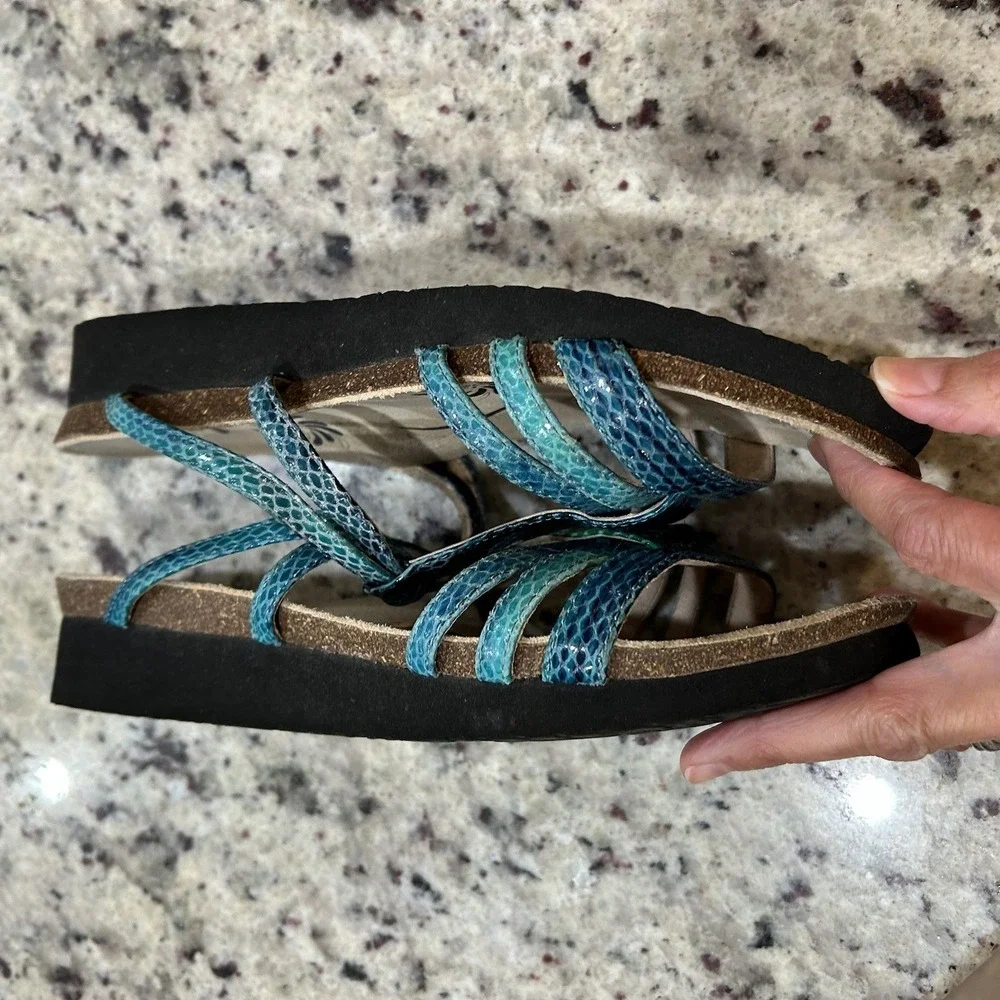 Abeo Caryse Women's Blue Snake Animal Print Sandal‎ Shoe Summer 8